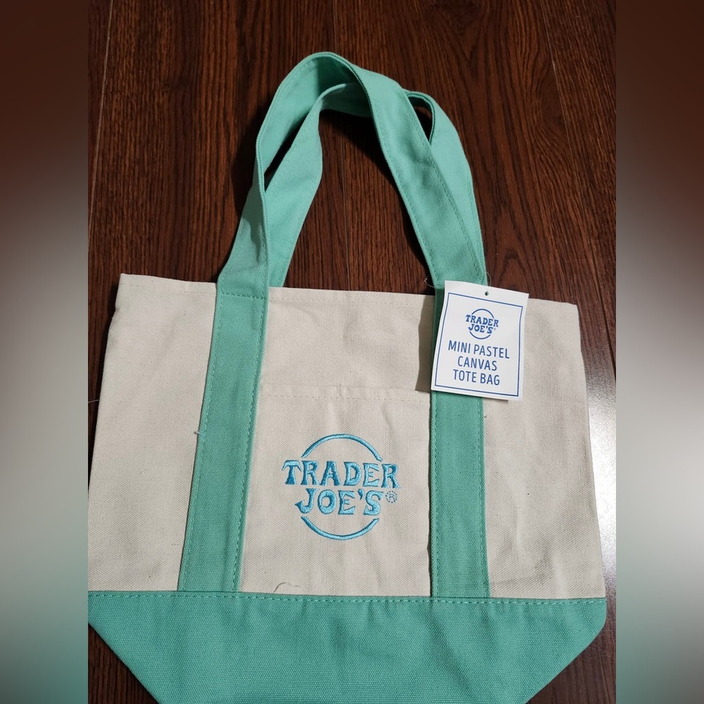 Trader Joe's Mini Pastel Canvas Tote‎ Bag - Mint Green NWT